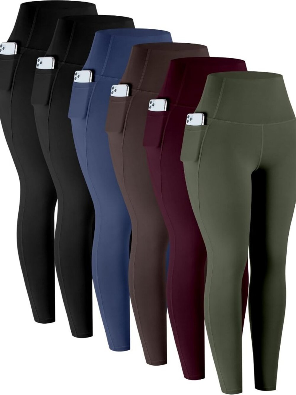 High Waisted Tummy Control Leggings with Pockets - 6 Pack Soft Yoga Pants for